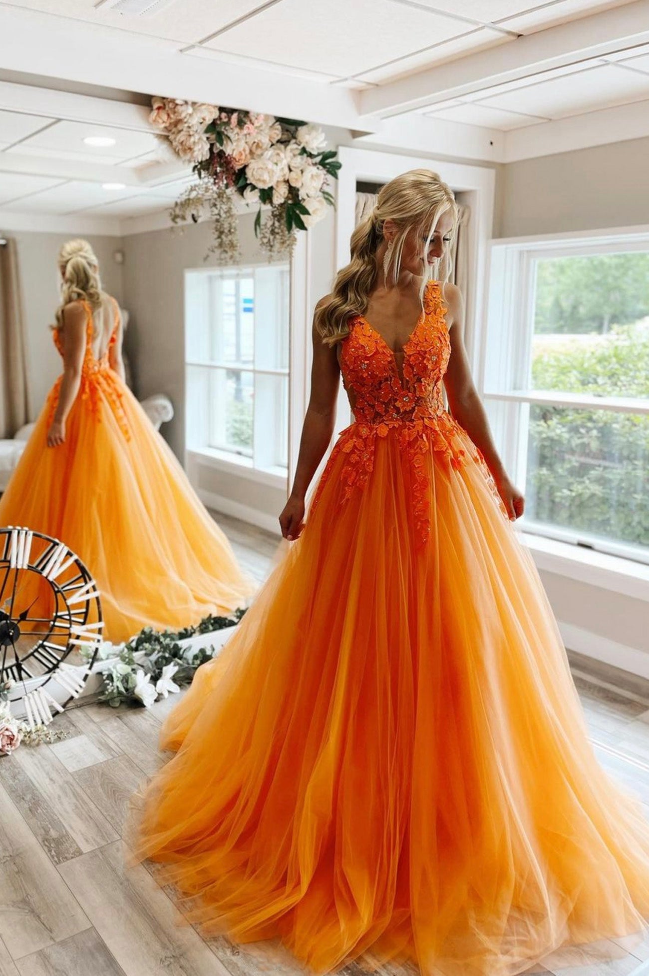 long orange dress